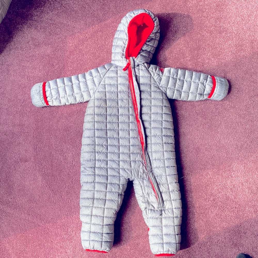 SNOZU 24 month fleece lined snowsuit, grey with red interior